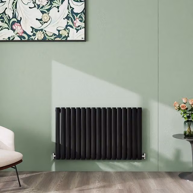 AicaBathroom Horizontal Oval Column Radiator in Black Steel, W: 100.3 cm, H: 60 cm