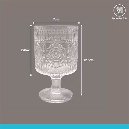 Argon Tableware Amore Ribbed Wine Glasses, 270ml, Pack of 6, Transparent Floral Design – 5