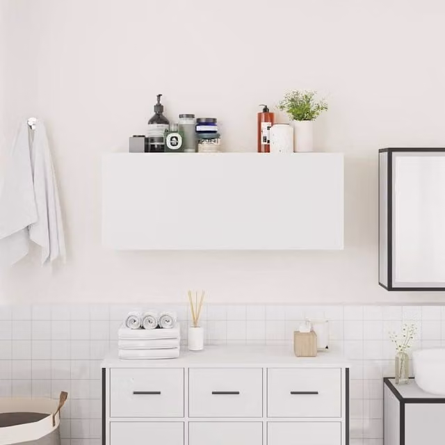 Berkfield Home White Decorative Bathroom Wall Cabinet with Hinged Doors and Internal Shelves, W/D/H: 100 x 25 x 40 cm