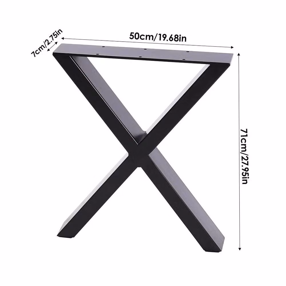 KORVIXA Heavy Duty Industrial X-Frame Metal Table Legs, 2 Pack, Black, W/D/H: 50 x 7 x 71 cm – 2