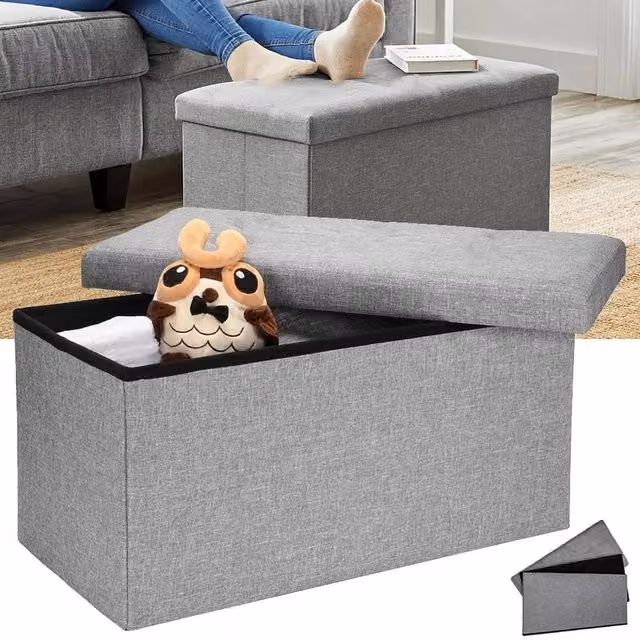NESTLUNE Foldable Fabric Ottoman Storage Bench and Toy Chest in Grey – 1