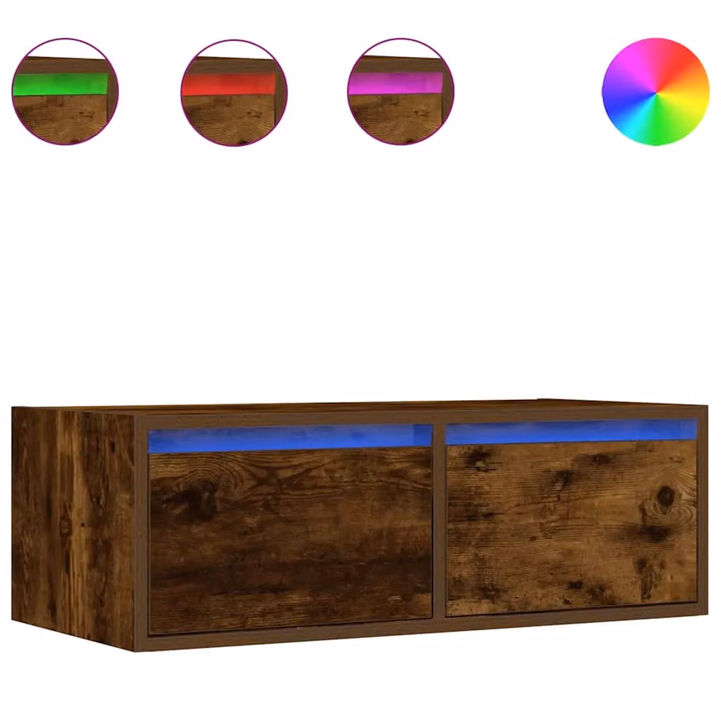 Berkfield Home TV Cabinet with LED Lights in Smoked Oak Brown, W: 75 cm, D: 35.5 cm, H: 25 cm – 2