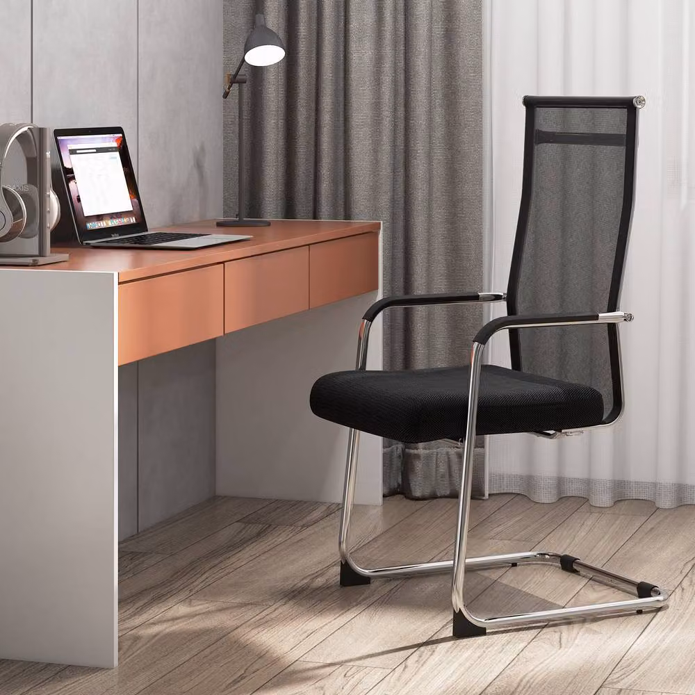 Gymax Set of 2 Black Fabric Meeting Room Conference and Office Guest Chairs – 9