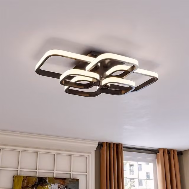 Livingandhome Modern Square LED Ceiling Light, Black, 120W