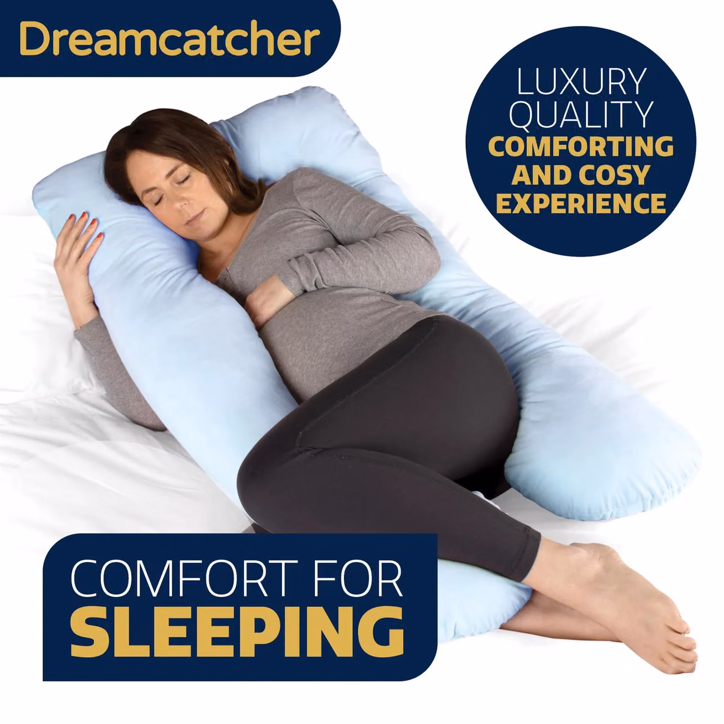 Dreamcatcher U-Shaped Maternity Support Pregnancy Pillow in Blue Micro Fleece – 3