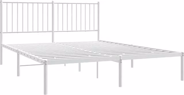 Berkfield Home Metal Bed Frame with Headboard, White, W: 160 cm, D: 200 cm, H: 90.5 cm