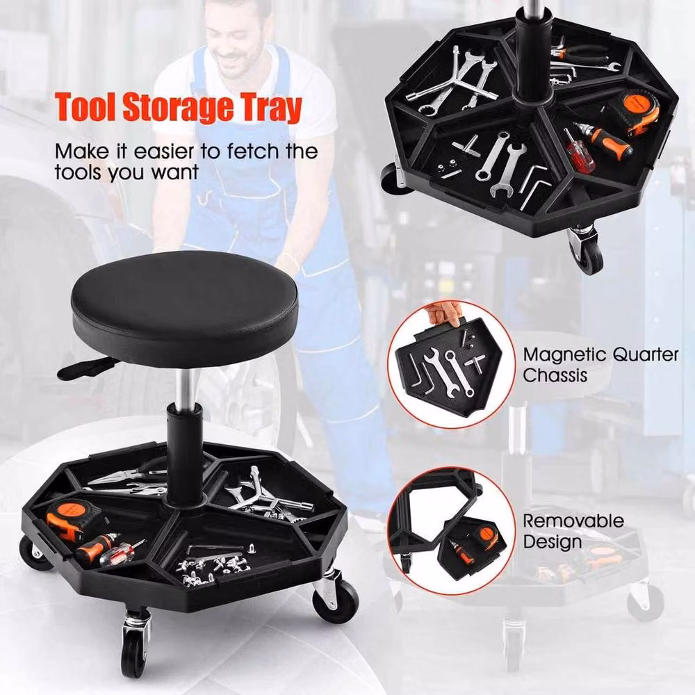 FORGEVIO Black Pneumatic Rolling Mechanic Stool with Synthetic Leather Seat and Castors – 6
