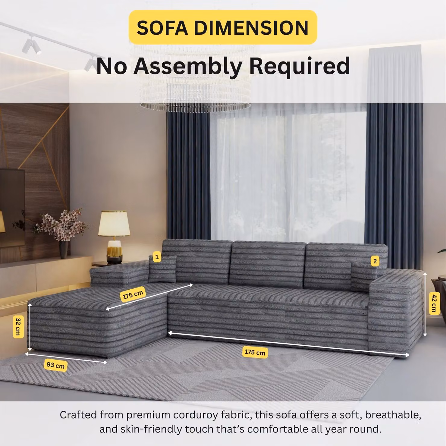 Sliding Wardrobes 4U Smart Left Corner Sofa in Grey – 2