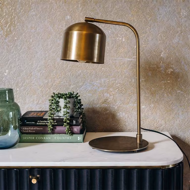 Atkin & Thyme Alice Art Deco Adjustable Brass Tabletop Desk Lamp in Bronze and Gold