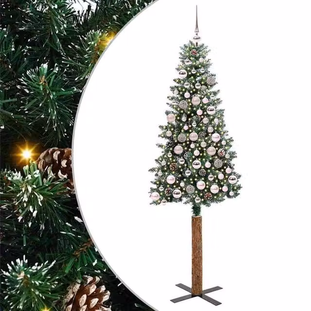 Berkfield Home Slim Christmas Tree with 300 LEDs in Green and White, Height: 180 cm – 1