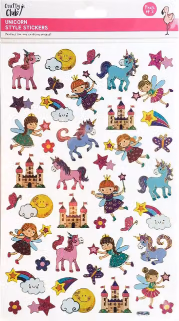 Crafty Club Pack of 2 Multicolour Unicorn Style Sticker Sheets