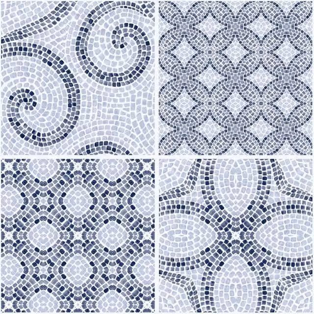 d-c-fix Self-Adhesive Floor Vinyl Tiles in Blue and White Geometric Mosaic Tile Look