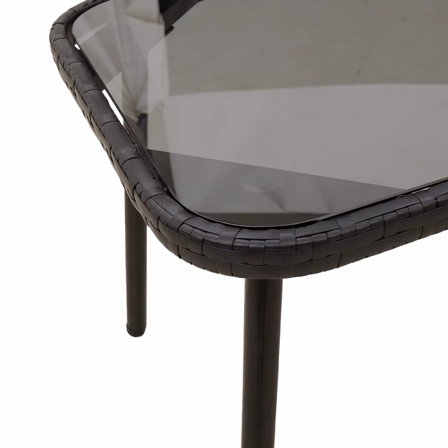 Berkfield Home Modern Black Poly Rattan Coffee Table with Glass Top, W/D/H: 90 x 45 x 43 cm – 3