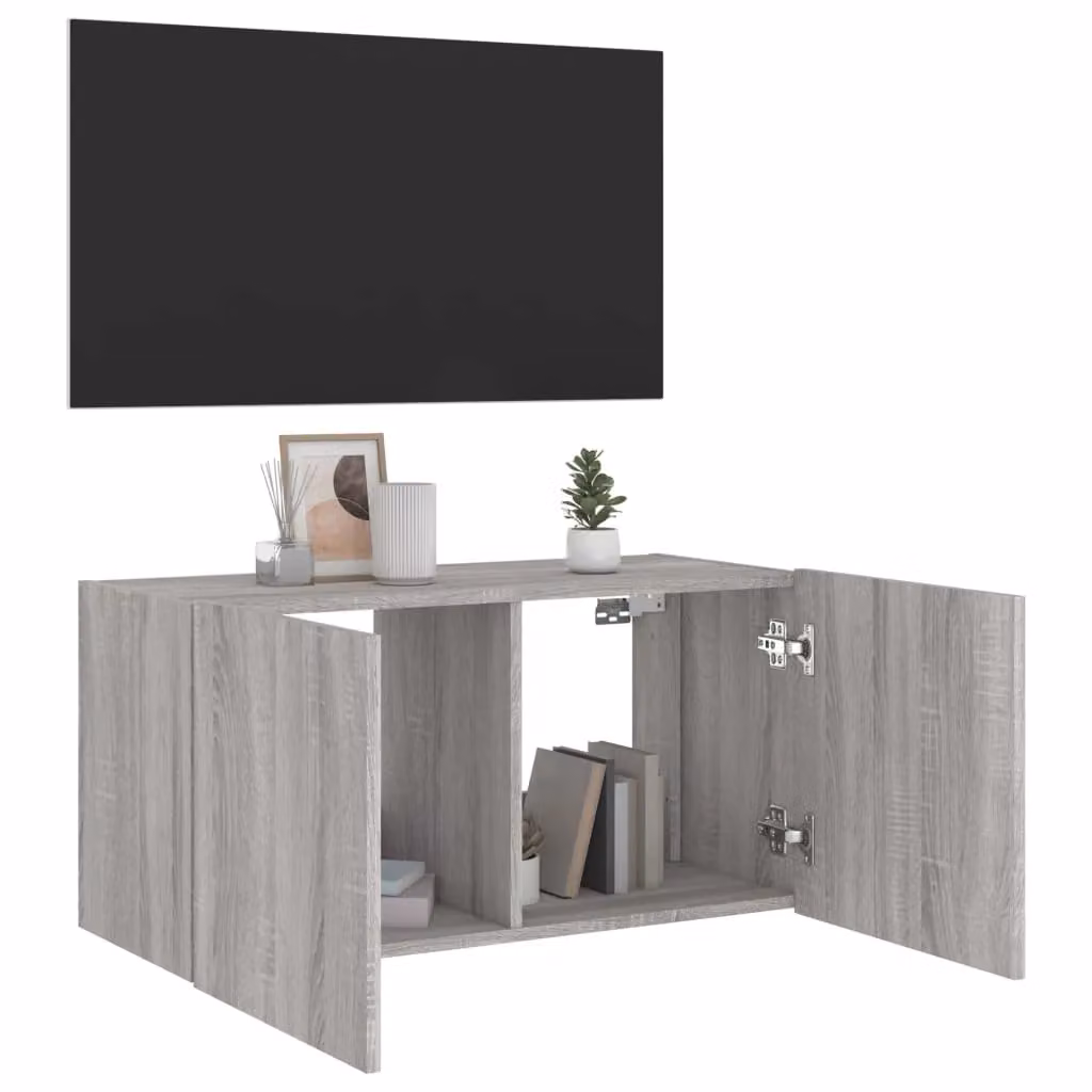 Berkfield Home Modern Wall Mounted TV Cabinet with Integrated LED Lights in Grey Sonoma, W: 80 cm, D: 35 cm, H: 41 cm – 5