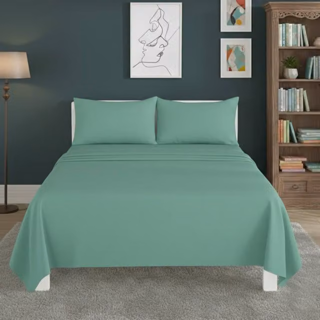 Snug City Easy Care Polycotton Flat Bed Sheet in Green, Single, W/D/H: 90 x 200 cm – 1