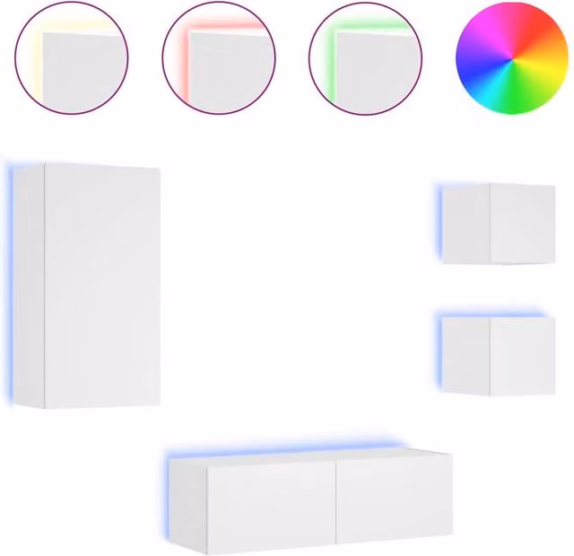 Berkfield Home 4 Piece Modern Glossy White Wall Mounted TV Cabinets with Integrated LED Lighting – 1