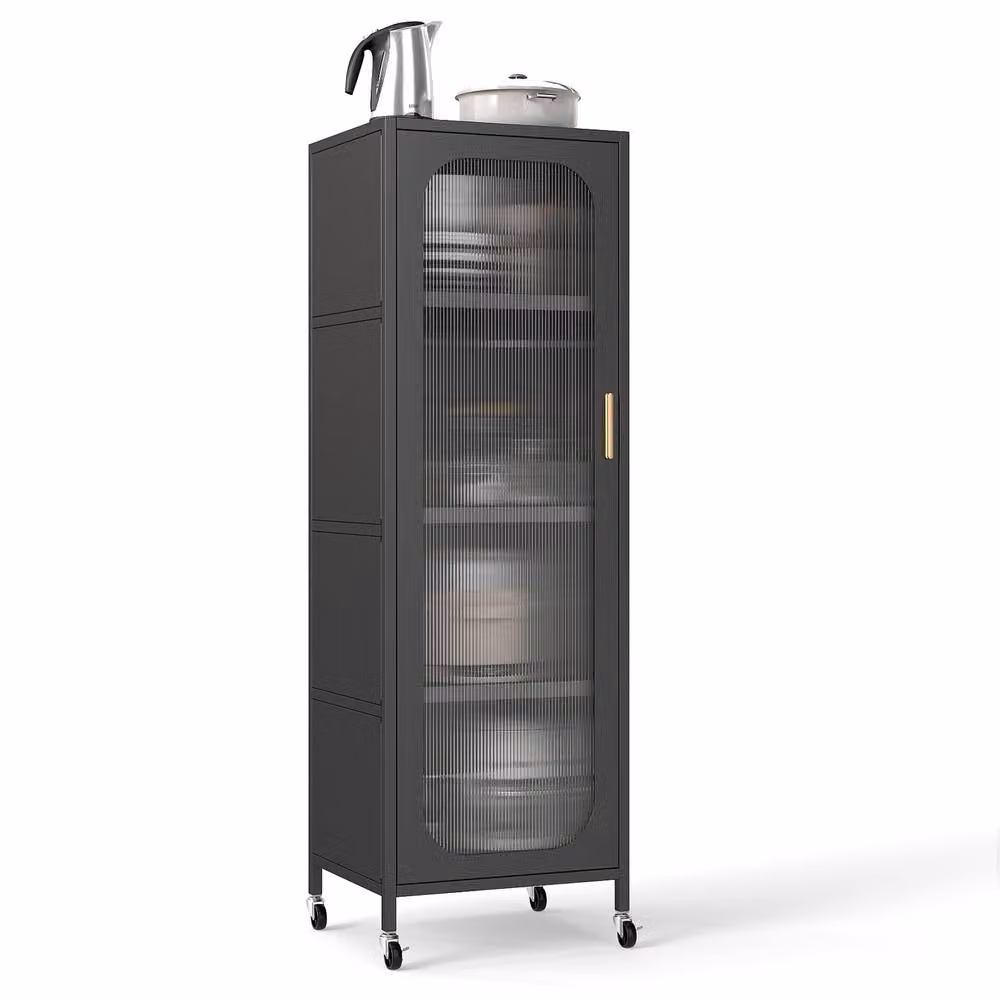 Gymax 5-Tier Metal Storage Cabinet in Matt Black with Wheels for Kitchen and Home Office – 2