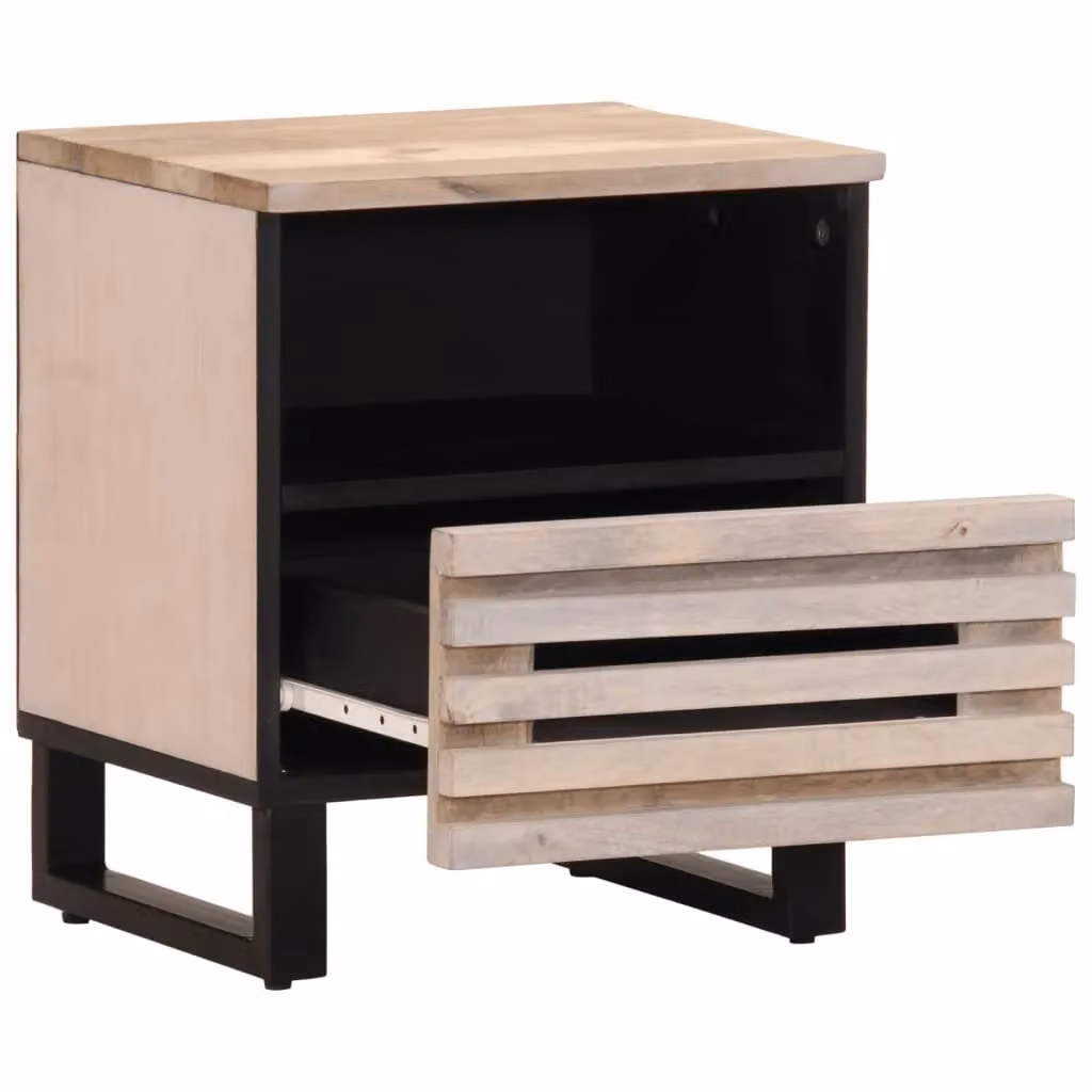 Berkfield Home Bedside Cabinet in Brown Solid Bleached Mango Wood, W/D/H: 40 x 33 x 46 cm – 2
