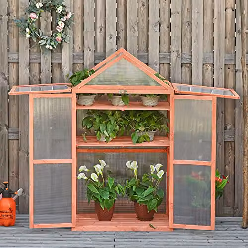 Outsunny Orange Polycarbonate Garden Cold Frame Greenhouse, H 138 x W 80 x D 47 cm – 2