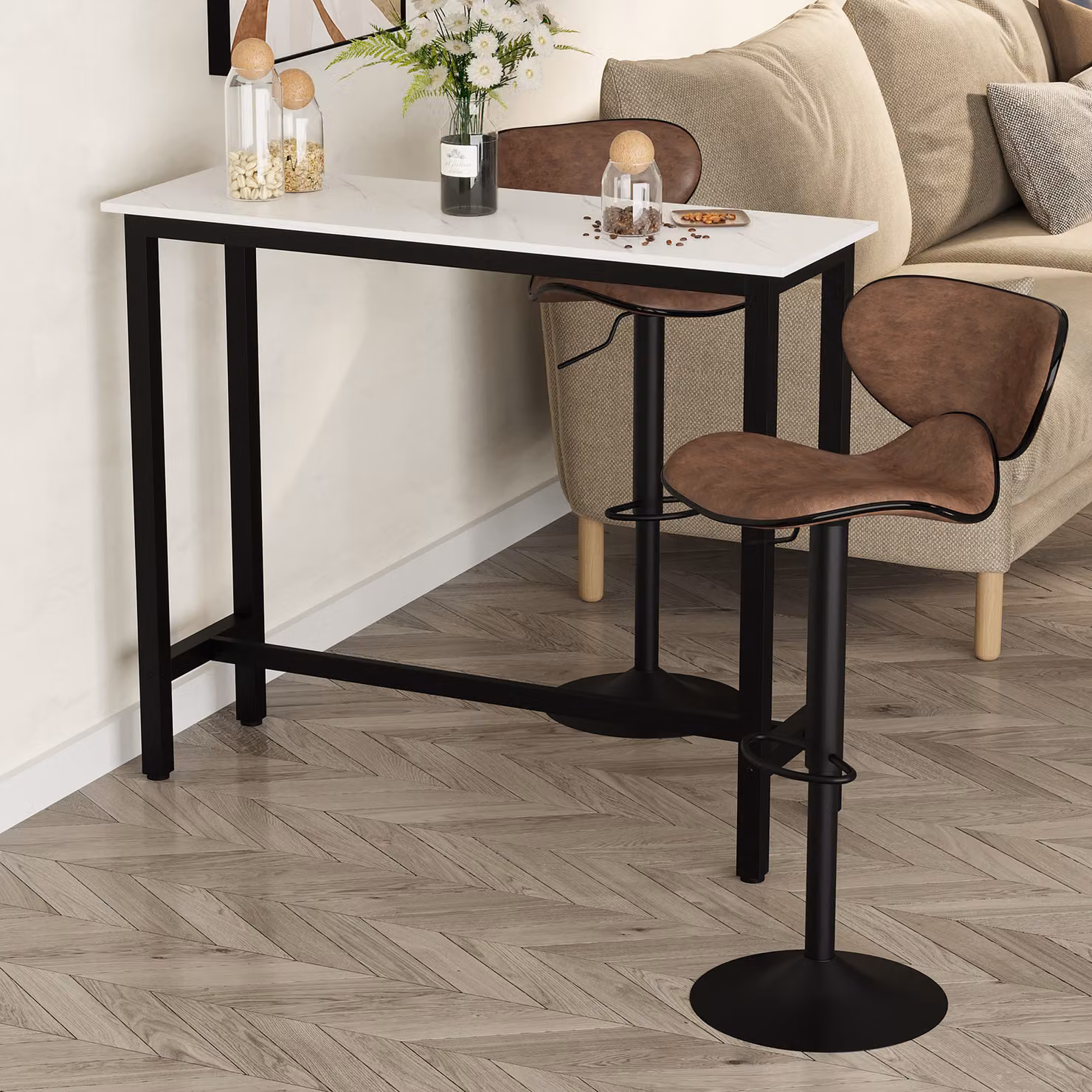 HOMCOM Marble Grain Breakfast Bar Table in White and Black, W/D/H: 120 x 40 x 100 cm – 2