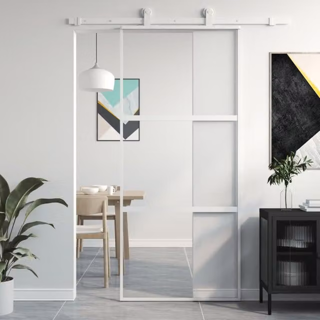Berkfield Home Modern Sliding Door in White and Black with Tempered Glass and Aluminium, W: 90 cm, H: 205 cm – 1