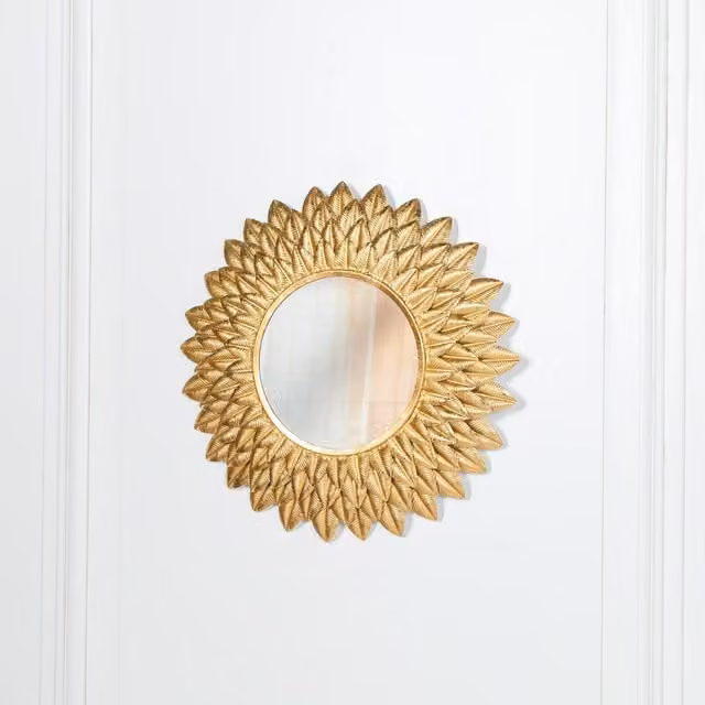 Glasstone Round Sunflower Metal Wall Mirror in Gold, Diameter: 48 cm