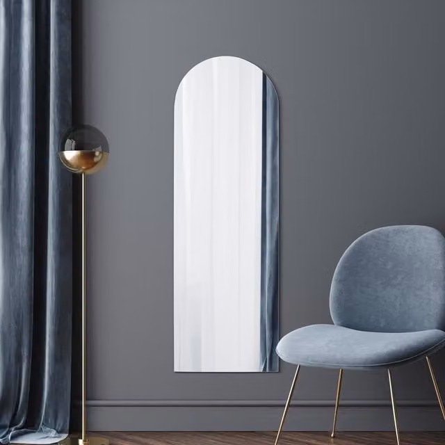 MirrorOutlet Arcus Modern Frameless Arch Leaner Wall Mirror in Silver, Height: 150 cm