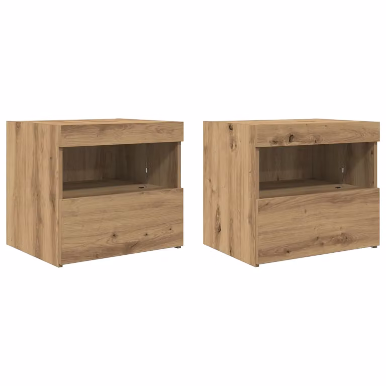 Berkfield Home Set of 2 Artisan Oak Bedside Cabinets with Integrated LED Lights, Brown, W/D/H: 50 x 40 x 45 cm