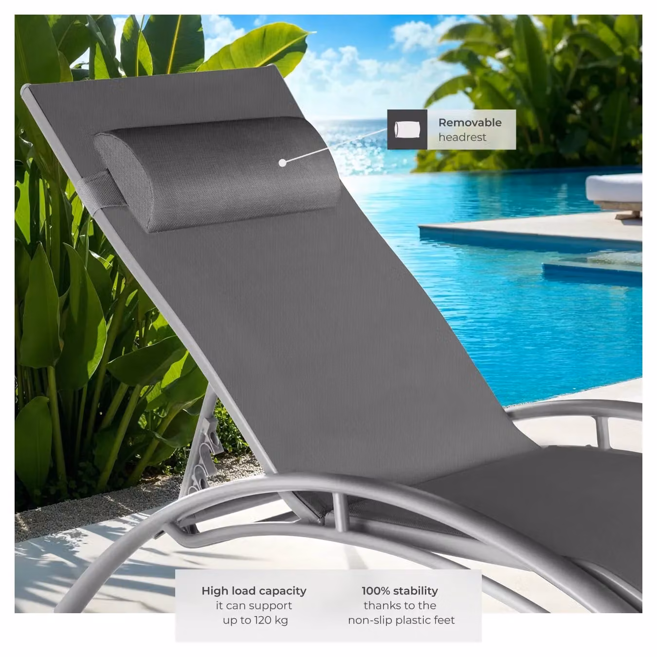 tectake Alina Sun Lounger Set of 2 in Grey with Powder Coated Aluminium Frame and Textilene Fabric – 4