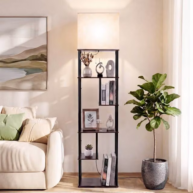 Costway Industrial 5-Tier Floor Lamp with Shelves in Black and Multicolour
