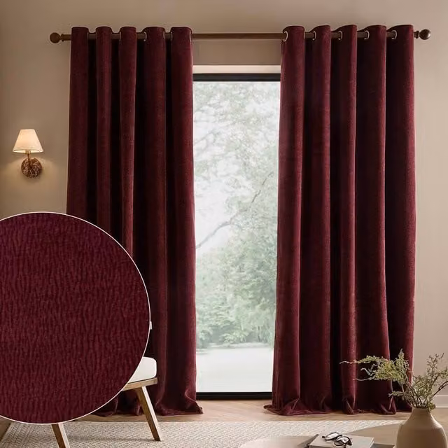 Yard Heath Washed Velvet Fully Lined Eyelet Curtain Pair in Red, Width: 229 cm, Drop: 137 cm – 1