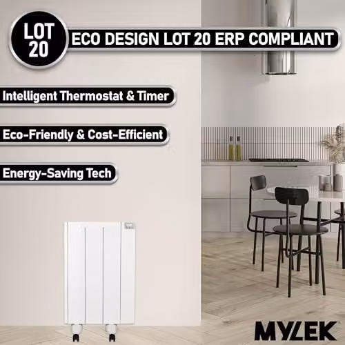 MYLEK Ceramic and Aluminium Electric Panel Heater Radiator with Timer and Thermostat, White, 600W – 5