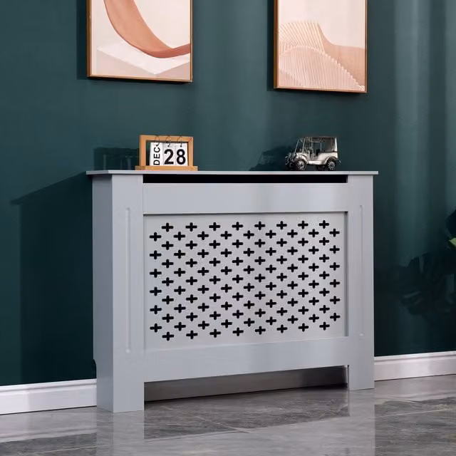 WestWood Grey MDF Wooden Wall Shelf Radiator Cover with Modern Geometric Design