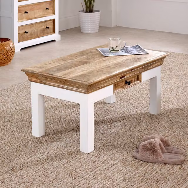IH Design Rectangular White Mango Wood Coffee Table