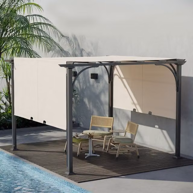 Outsunny Outdoor Retractable Pergola Gazebo with Adjustable Canopy in Beige