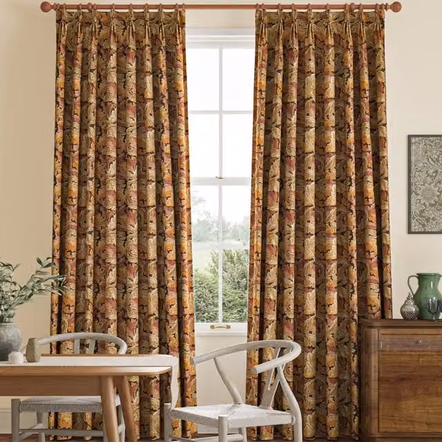 William Morris At Home Acanthus Made to Measure Blackout Floral Cotton Curtain in Orange and Multicolour