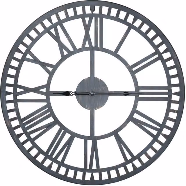 KDMK Oversized Roman Numeral Garden Wall Clock in Grey Metal