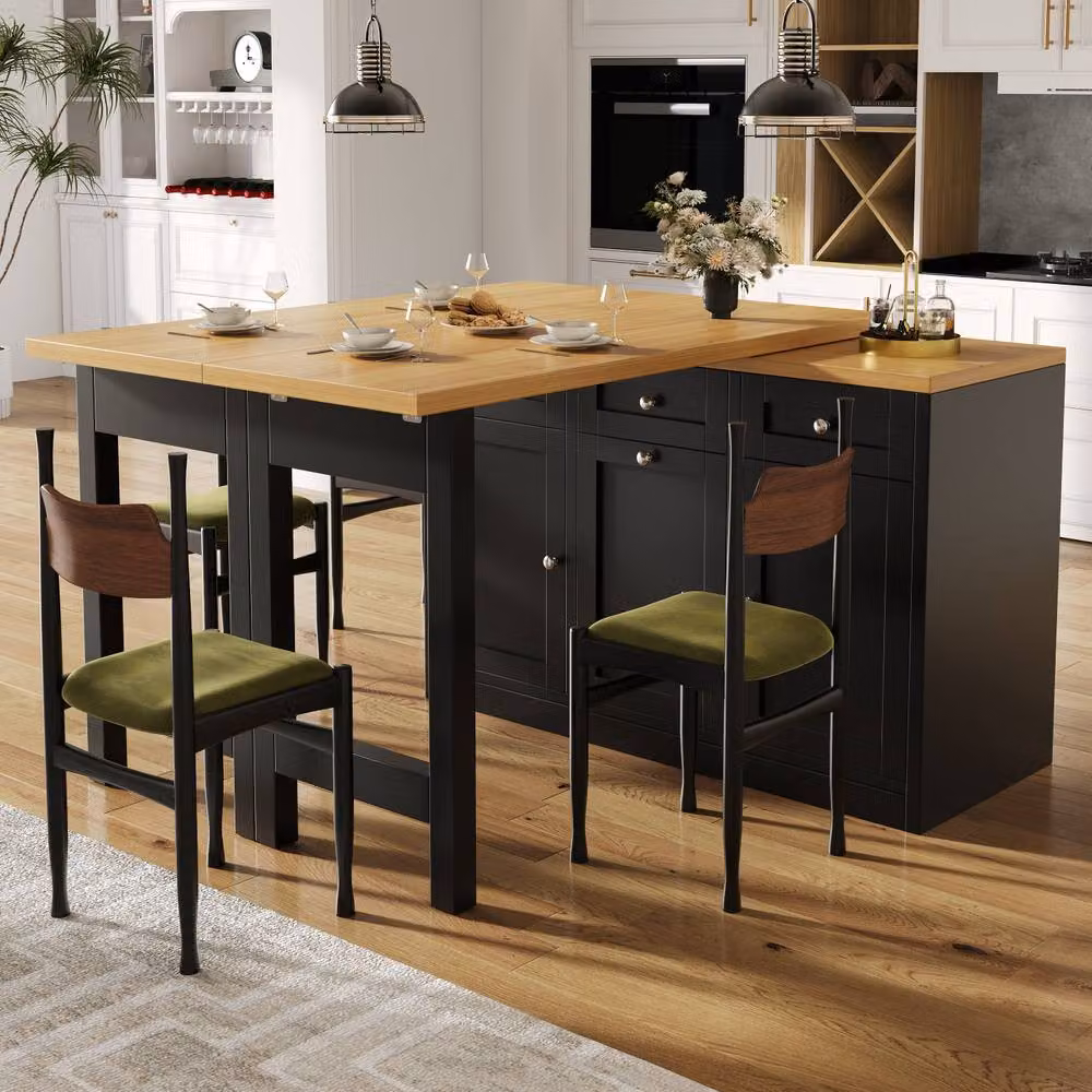 Rolipo Black Extendable Modern Bar Table with Storage and Drawer – 2
