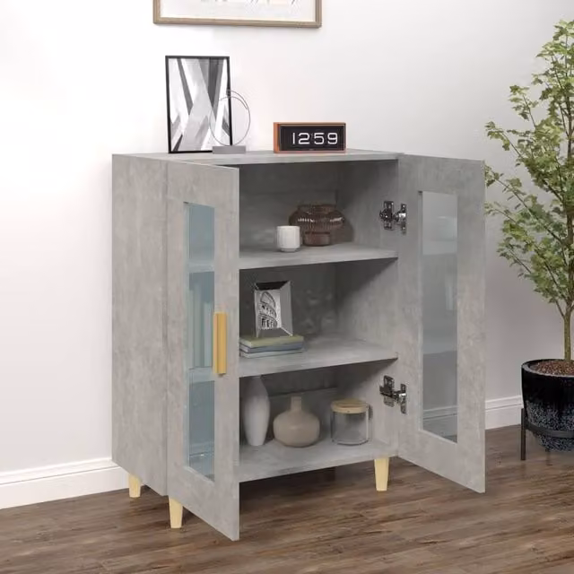 Berkfield Home Modern Sideboard in Grey with Glass and MDF, W/D/H: 69.5 x 34 x 90 cm – 1