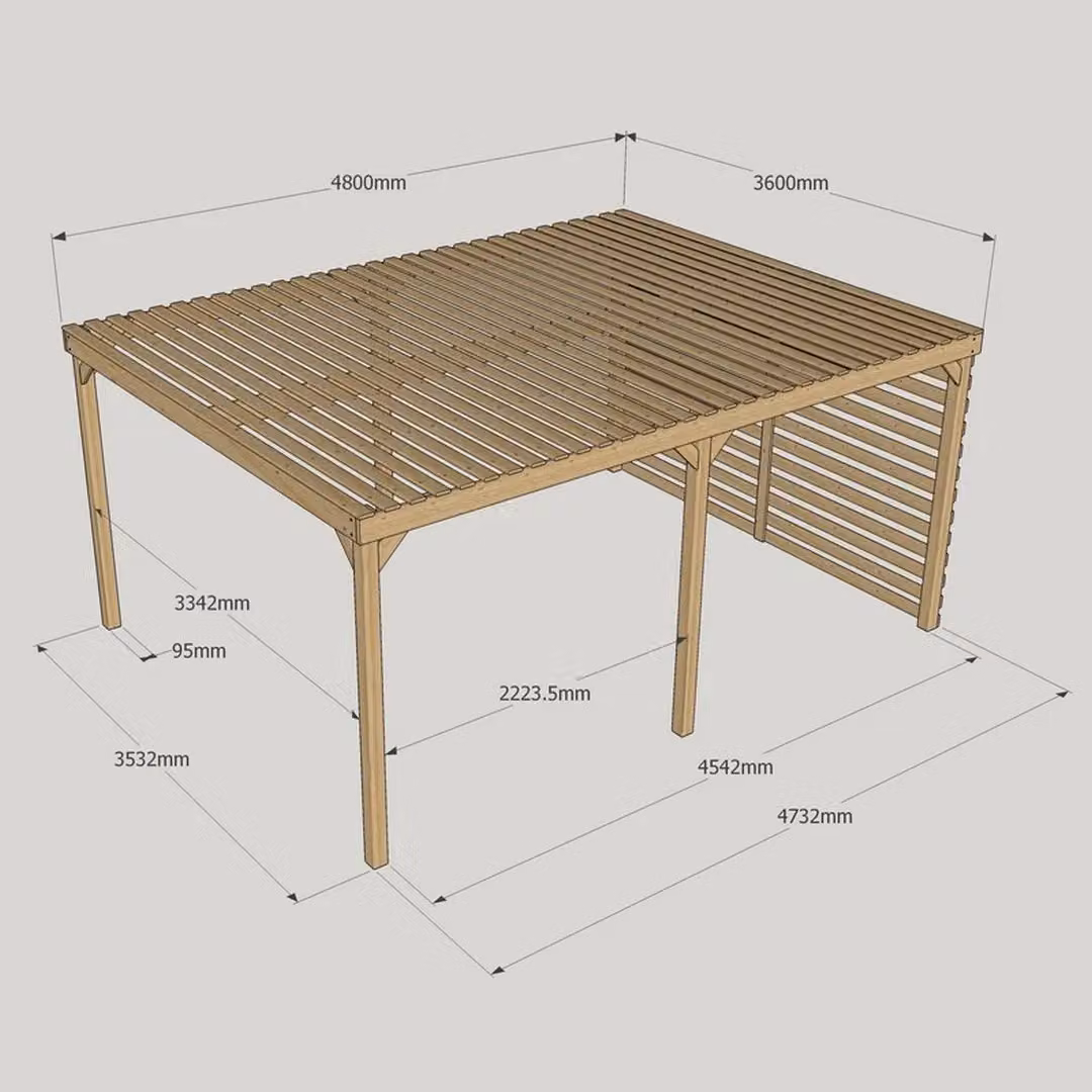 Rutland County Garden Furniture Ltd Shade Pergola in Wood and Steel, Rustic Brown and Light Green, W: 480 cm, D: 360 cm, H: 270 cm – 4