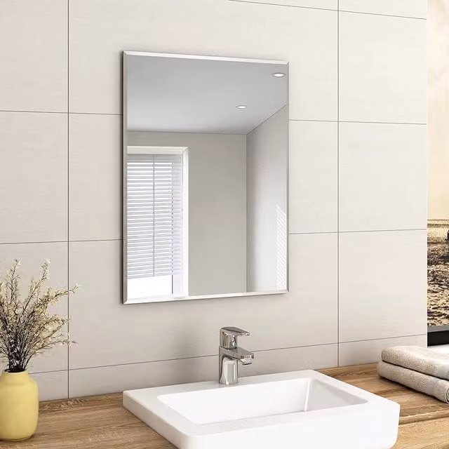 Biznest Frameless Rectangular Wall Mounted Mirror, Silver, W: 60 cm, H: 45 cm