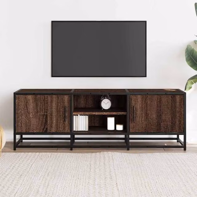 Berkfield Home Brown Oak TV Cabinet in Engineered Wood and Metal, W/D/H: 120 x 35 x 41 cm