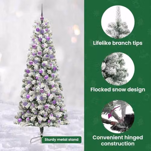 vidaXL Artificial Hinged Christmas Tree in Green and White, Height: 210 cm – 5