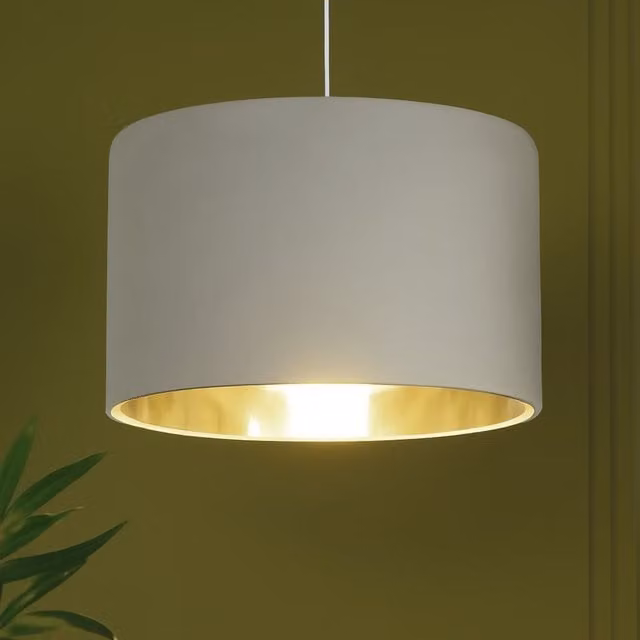 Lighting Collection Grey Velvet Drum Lamp Shade with Silver Inner, Diameter: 27 cm – 1