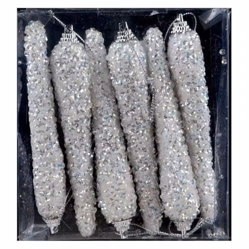 VFM e-Store Crystal Look Icicle Christmas Tree Ornaments, Pack of 6, White/Transparent, 12 cm – 4