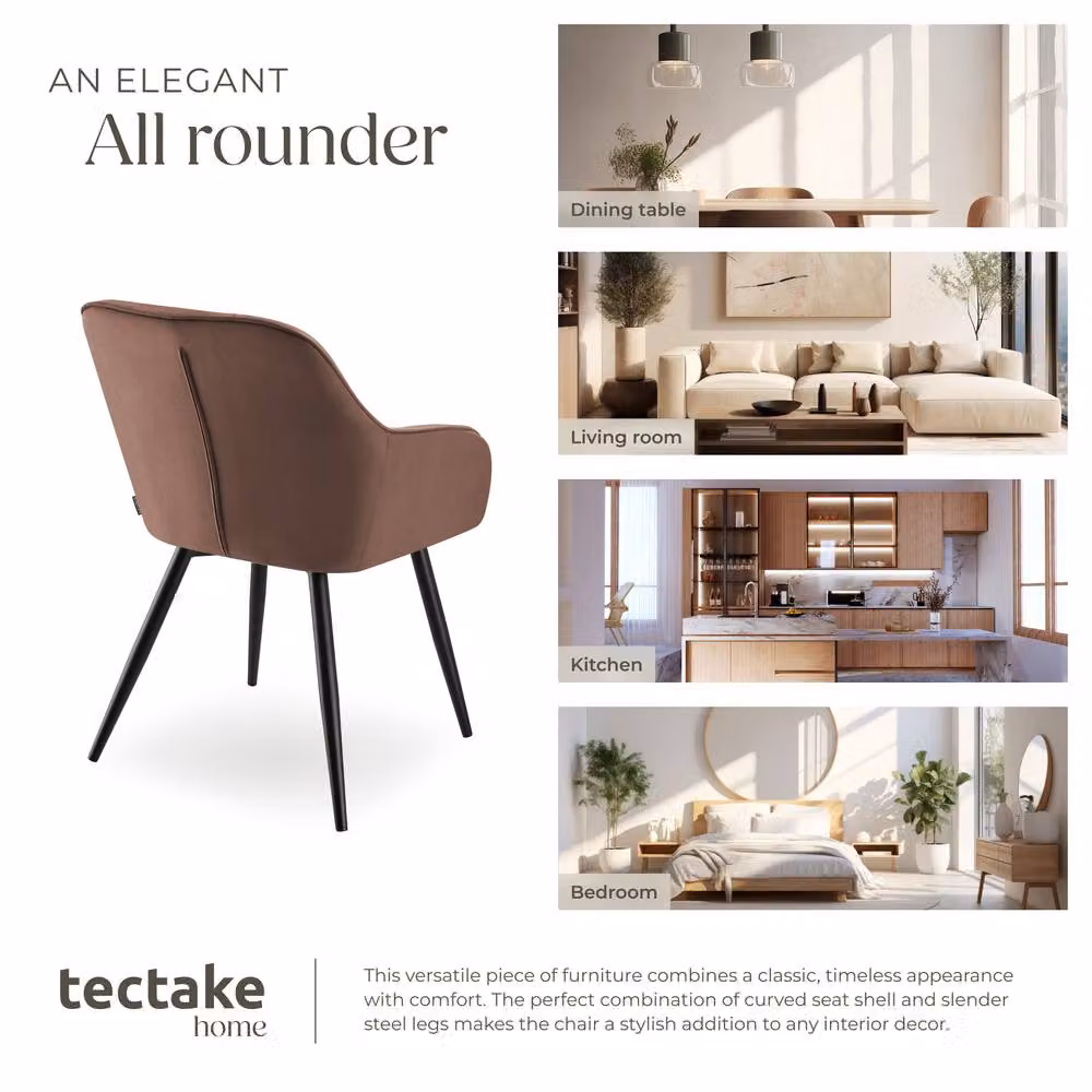 tectake Marilyn Set of 4 Dining Chairs in Brown and Black Velvet with Armrests – 6