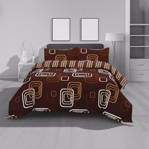 Home Sweet Home UK MonoGrid Design Double Duvet Cover and Pillowcase Set in Brown, Polycotton Bed Linen, W/D/H: 200 x 200 cm