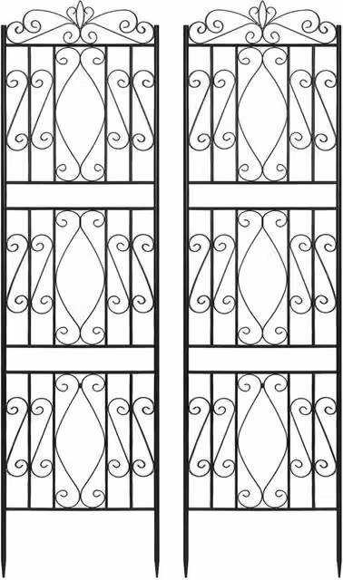 NESTLUNE 2-Piece Black Powder-Coated Metal Garden Trellis Fence Panels, W: 100 cm, D: 15 cm, H: 182.88 cm – 1