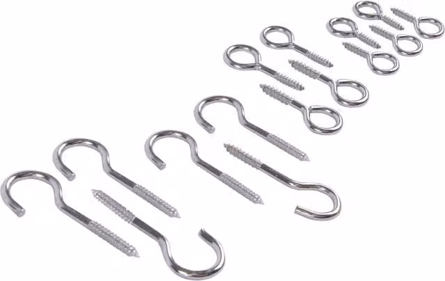 Blackspur 15-Piece Set of Galvanised Iron Eye Screw Hooks in Silver