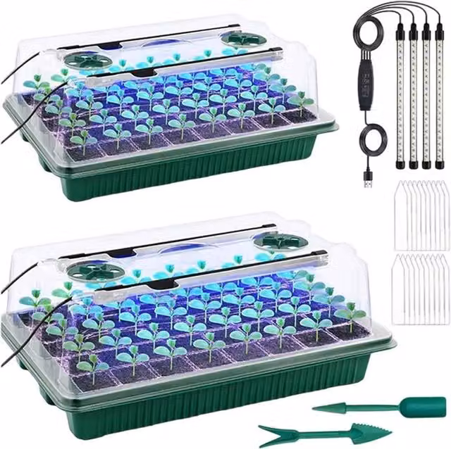 SPETLEK Green 2x 40 Cell Seed Starter Tray and Grow Light Planter Set